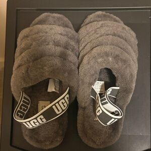 UGG Charcoal Fluffy Slippers